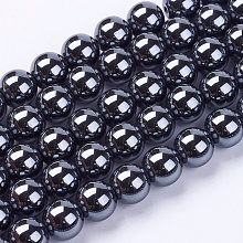 Honeyhandy Non-Magnetic Synthetic Hematite Beads Strands, Grade AA, Round, Black, Black, 8mm, Hole: 2.5mm, about 53pcs/strand