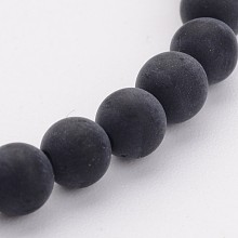 Honeyhandy Grade A Natural Black Agate Beads Strands, Dyed, Frosted, Round, 4mm, Hole: 0.8mm, about 92~95pcs/strand, 15 inch