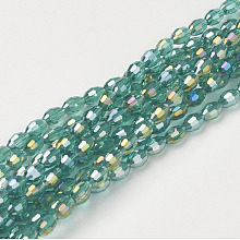 Honeyhandy Electroplate Glass Beads Strands, AB Color Plated, Faceted Oval, Light Sea Green, 6x4mm, Hole: 1mm, about 67~68pcs/strand