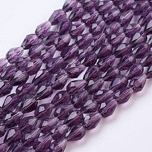 Honeyhandy Glass Beads Strands, Faceted, teardrop, Indigo, 6x4mm, Hole: 1mm, about 72pcs/strand, 15 inch