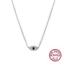 Honeyhandy Anti-Tarnish Cubic Zirconia Horse Eye Pendant Necklace, with Rhodium Plated 925 Sterling Silver Chains, with S925 Stamp, Platinum, 16.54 inch(42cm)