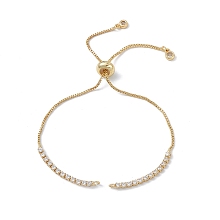 Honeyhandy Brass Rhinestone Tennis Slider Bracelet Makings, with Box Chain, Real 18K Gold Plated, 10 inch(25.4cm), Hole: 1.7mm