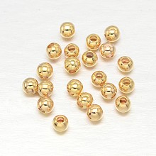 Honeyhandy Real 18K Gold Plated Brass Round Spacer Beads, Lead Free & Cadmium Free & Nickel Free, 2.5mm, Hole: 0.5mm, about 2400pcs/50g