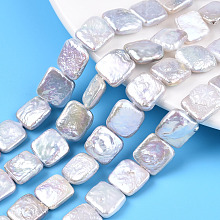 Baroque Natural Nucleated Pearl Keshi Pearl Beads Strands, Cultured Freshwater Pearl, Square, Seashell Color, 10.5~13x10.5~12x3~5.5mm, Hole: 0.6mm, about 16~17pcs/strand, 7.28~7.68 inch(18.5~19.5cm)