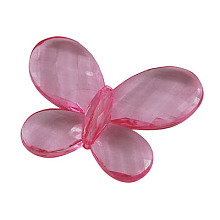 Transparent Acrylic Beads, Faceted, Butterfly, Pink, 35mm long, 46mm wide, 7mm thick, hole: 2mm, about 93pcs/500g