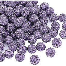 Pandahall Elite About 100 Pcs 10mm Clay Pave Disco Ball Czech Crystal Rhinestone Shamballa Beads Charm Round Spacer Bead for Jewelry Making Purple