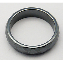 Honeyhandy Non-Magnetic Synthetic Hematite Wide Band Rings, Faceted, Black, Size: about 6mm wide, 21mm inner diameter