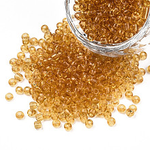 Honeyhandy Glass Seed Beads, Transparent, Round, Goldenrod, 8/0, 3mm, Hole: 1mm, about 10000 beads/pound