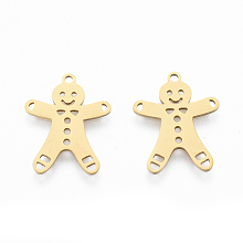 201 Stainless Steel Pendants, Gingerbread Man, Christmas Style, Real 18K Gold Plated, 20x16x1mm, Hole: 1.4mm