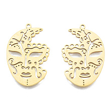 Honeyhandy 201 Stainless Steel Pendants, Face Charm, Real 18K Gold Plated, 33x21x1mm, Hole: 1.5mm