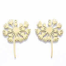 Honeyhandy 201 Stainless Steel Pendants, Dandelion Charm, Real 18K Gold Plated, 43x29x1mm, Hole: 1.6mm