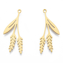 Honeyhandy 201 Stainless Steel Pendants, Leaf Charm, Real 18K Gold Plated, 34x14.5x1mm, Hole: 1.5mm