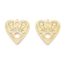 Honeyhandy 201 Stainless Steel Pendants, Laser Cut, Hollow Heart with Moon, Real 18K Gold Plated, 30x28.5x1mm, Hole: 1.6mm