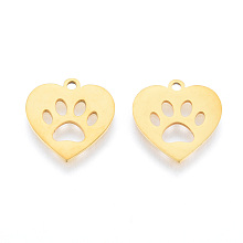 Honeyhandy 201 Stainless Steel Charms, Laser Cut Pendants, Heart with Dog Paw Prints , Real 18K Gold Plated, 15x15x1mm, Hole: 1.5mm