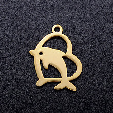 Honeyhandy 201 Stainless Steel Hollow Pendants, Heart with Dolphin, Golden, 18x14x1mm, Hole: 1.5mm