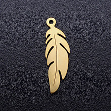 Honeyhandy 304 Stainless Steel Pendants, Feather, Golden, 20.5x6.5x1mm, Hole: 1mm