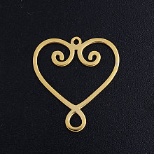 Honeyhandy 201 Stainless Steel Filigree Pendants, Heart, Golden, 24x22x1mm, Hole: 1.4mm