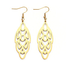 Honeyhandy 201 Stainless Steel Dangle Earrings, Peacock Feather, Golden, 76mm, Pin: 0.6mm