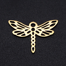 Honeyhandy 201 Stainless Steel Filigree Joiners Links, Laser Cut, Dragonfly, Golden, 13.5x20x1mm