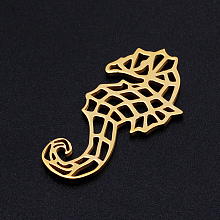 Honeyhandy 201 Stainless Steel Filigree Joiners Links, Laser Cut, Sea Horse, Golden, 26.5x14x1mm