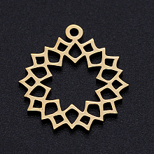 Honeyhandy 201 Stainless Steel Pendants, Filigree Joiners Findings, Laser Cut, Mandala Flower, Golden, 19.5x18x1mm, Hole: 1.5mm