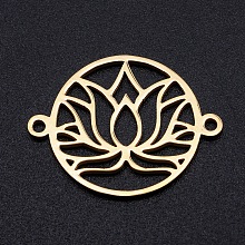 Honeyhandy 201 Stainless Steel Links, for Chakra, Laser Cut, Round Ring with Lotus Flower, Golden, 17.5x23x1mm, Hole: 1.4mm