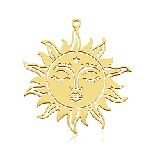 Honeyhandy 201 Stainless Steel Pendants, Laser Cut, Vacuum Plating, Sun, Golden, 37.5x35x1mm, Hole: 1.6mm