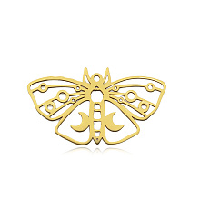 Honeyhandy 201 Stainless Steel Pendants, Laser Cut, Vacuum Plating, Moth, Golden, 20.5x36x1mm, Hole: 1.6mm