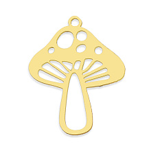 Honeyhandy Autumn Theme 201 Stainless Steel Pendants, Laser Cut, Vacuum Plating, Mushroom, Golden, 25x20x1mm, Hole: 1.5mm