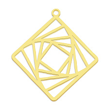 Honeyhandy 201 Stainless Steel Pendants, Laser Cut, Vacuum Plating, Rhombus, Golden, 30x28x1mm, Hole: 1.6mm, Side Length: 20.5mm