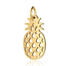 Honeyhandy 201 Stainless Steel Pendants, Pineapple, Golden, 28x16x1mm, Hole: 3mm