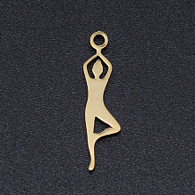 Honeyhandy Chakra Theme, 201 Stainless Steel Laser Cut Pendants, Yoga, Golden, 17.5x4x1mm, Hole: 1.4mm