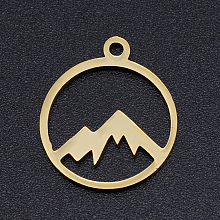 Honeyhandy 201 Stainless Steel Laser Cut Pendants, Mountain, Golden, 17x14.5x1mm, Hole: 1.5mm