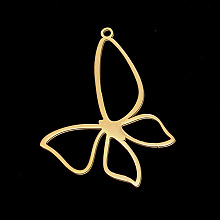 Honeyhandy Vacuum Plating 201 Stainless Steel Pendants, Laser Cut, Butterfly, Golden, 40x31x1mm, Hole: 1.5mm