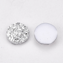 Honeyhandy Resin Cabochons, Imitation Druzy Agate, Flat Round, Silver, 12x3mm