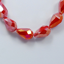 Honeyhandy Electroplate Glass Beads Strands, Imitation Jade Beads, Faceted, Teardrop, Red, 11x8mm, Hole: 1mm, 60pcs/strand, 28 inch