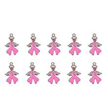 ARRICRAFT 20 Pcs Breast Cancer Awareness Ribbon with Angel Wing Alloy Rhinestone Enamel Pendants Size 23.5x15x2mm Pink