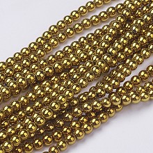 Honeyhandy Non-magnetic Synthetic Hematite Beads Strands, Round, Golden Plated, 4mm, Hole: 1mm, about 100pcs/strand, 15.7 inch