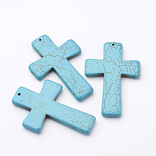 Honeyhandy Gemstone Big Pendants, Pale Turquoise, Cross, about 40mm wide, 60mm long, hole: 1mm