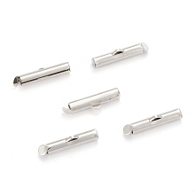 Honeyhandy Iron Slide On End Clasp Tubes, Slider End Caps, Cadmium Free & Lead Free, Platinum, 5.5x20x4mm, Hole: 1mm, 3.2mm Inner Diameter