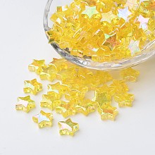 Honeyhandy Eco-Friendly Transparent Acrylic Beads, Star, Yellow, AB Color, about 10mm in diameter, 4mm thick, hole:1.5mm