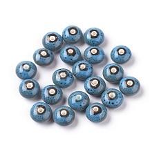 Honeyhandy Handmade Porcelain Beads, FancyAntique Glazed Porcelain, Rondelle, Sky Blue, 12x7mm, Hole: 2mm