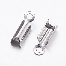 Honeyhandy Tarnish Resistant 304 Stainless Steel Folding Crimp Ends, Fold Over Crimp Cord Ends, Stainless Steel Color, 8x2.5x2.5mm, Hole: 1mm