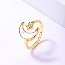 Honeyhandy Natural Shell Open Cuff Ring, Golden Stainless Steel Finger Ring, Moon, Inner Diameter: 16~18mm