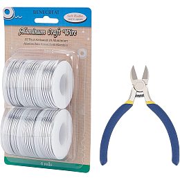 BENECREAT 6 Rolls 12 Gauge Silver Aluminum Craft Wire 34.8m/114 Feet Bendable Metal Wire with 1PCS Side Cutting Plier for Jewelry Making Craft