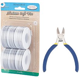 BENECREAT 6 Rolls 114 Feet Silver Matte Aluminum Wire 12 Gauge Tarnish Resistant Craft Wire with 1PC Side Cutting Pliers for Gardening Sculpting Model Making