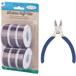 BENECREAT 6 Rolls 114 Feet Matte Aluminum Wire 12 Gauge Brown Tarnish Resistant Craft Wire with 1PC Side Cutting Pliers for Gardening Sculpting Model Making