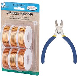 BENECREAT 6 Rolls 114 Feet Matte Aluminum Wire 12 Gauge Orange Tarnish Resistant Craft Wire with 1PC Side Cutting Pliers for Gardening Sculpting Model Making