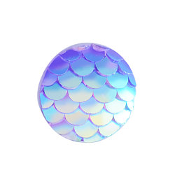 Honeyhandy Resin Cabochons, Flat Round with Mermaid Fish Scale, Lilac, 12x3mm