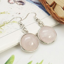 Honeyhandy Fashion Natural Rose Quartz Earrings, with Brass Earring Hooks, Half Round/Dome, 44~45x18~19mm, Pin: 0.6mm